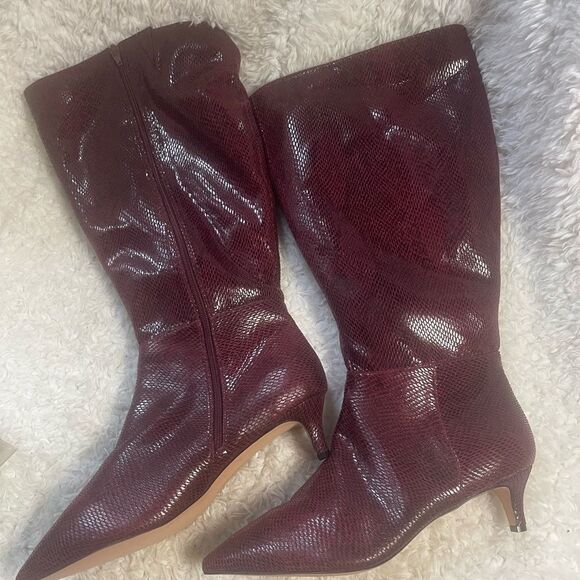 Comfortview Wide Calf Boot synthetic lizard print Burgundy KneeHigh Boots SZ12WW - Picture 6 of 12